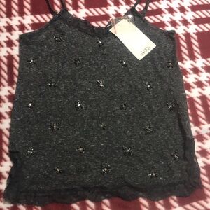 Beaded Charcoal Lace Trim Cami Top